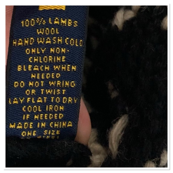 Rugby Ralph Lauren Skull Knit Beanie Cap Wool Black Cream One Size - Picture 4 of 4